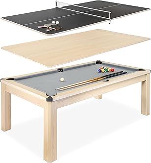 GoSports 3 in 1 Pool, Dining, & Table Tennis Combo Table and Storage Benches - 7 ft or 8 ft - Convertible Billiards and Table Tennis with Accessories