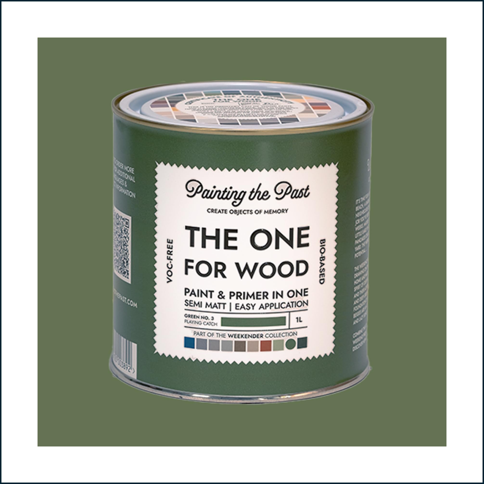 The One for Wood Paint & Primer 1L Green No. 3 Playing Catch | Semi Matt Finish, Bio-Based & VOC-Free Formula for Wooden Furniture & Surfaces | Durable & Easy Indoor Home Decorating