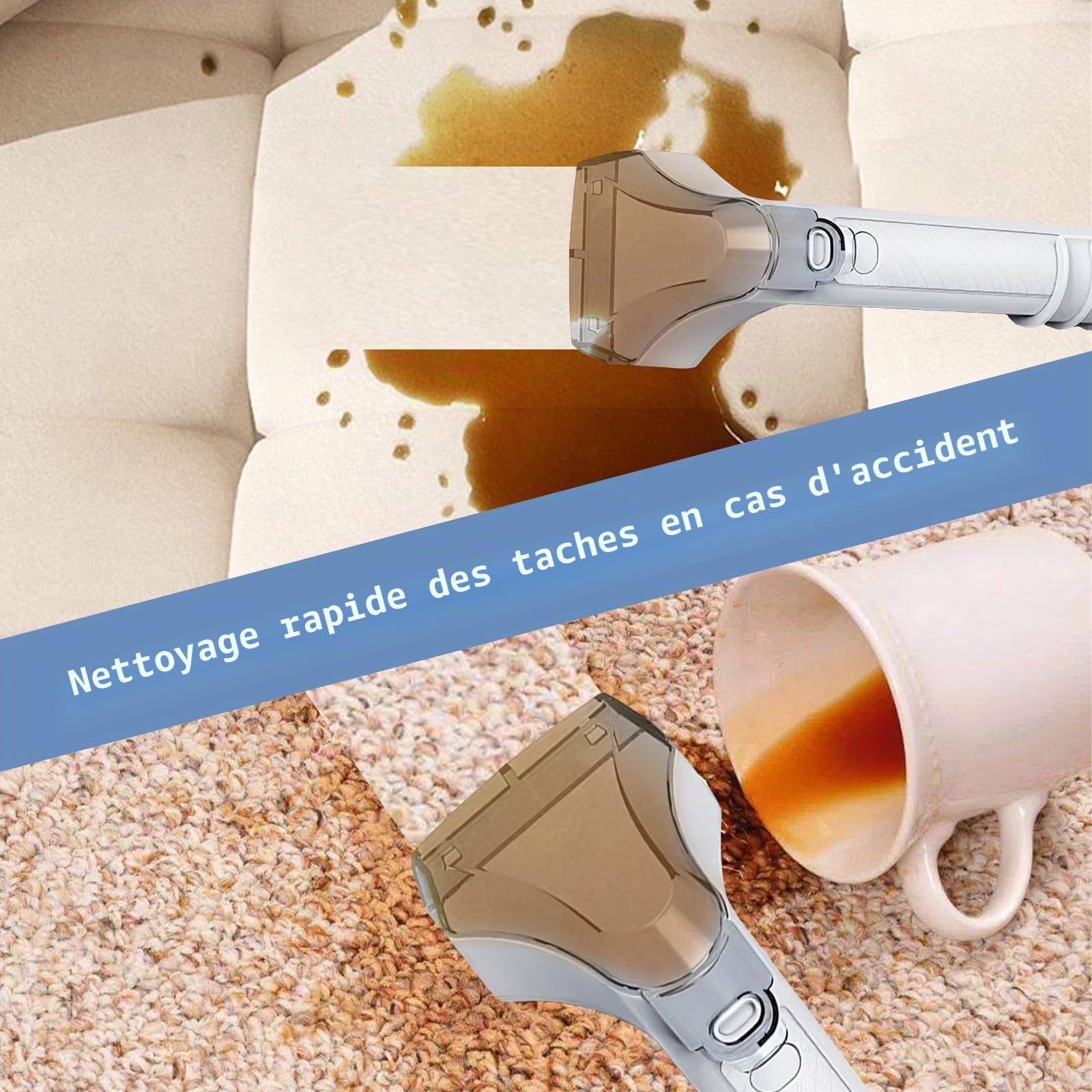 Nettoyeur de tapis, nettoyeur à vapeur compact pour tapis et canapés, moteur puissant de 400 W, 2 réservoirs d'eau extra larges, convient à tous les types de tissus