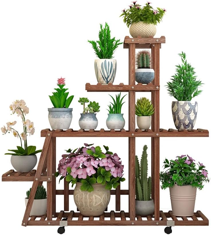 Flower Pot Holder Multi-Tier Solid Wood Anti-corrosion Large Flower Racks/Succulents Shelves in Outdoor Garden or Indoor Living Room Bedroom Balcony and Garden Display Shelf - L98×W25×H88CM