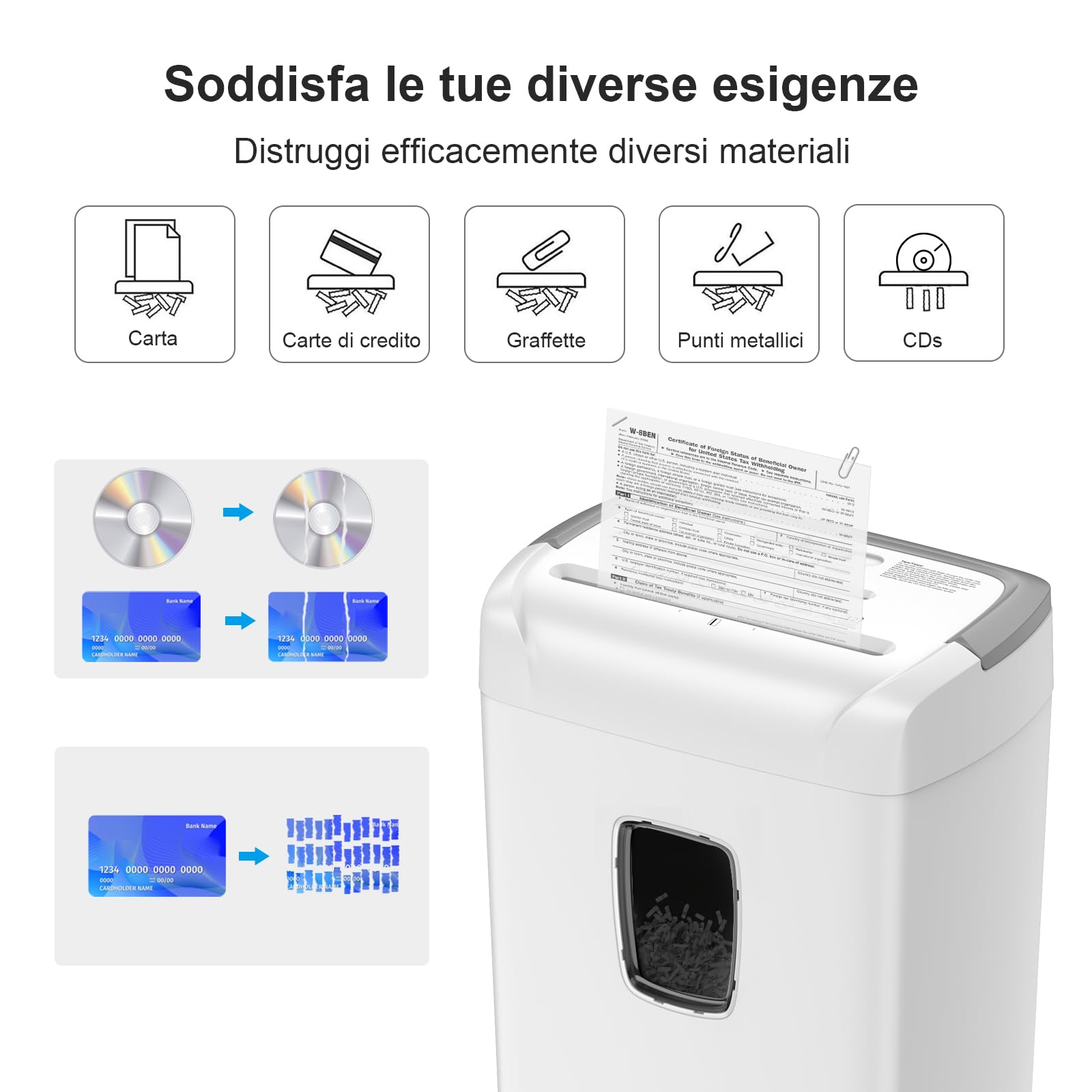 Bonsaii Shredder Distruggidocumenti, 12 Fogli a Taglio Incrociato, P4, Distrugge Carte di Credito/CD/Graffette, Adatto per uso in Ufficio e a Casa, C243-A