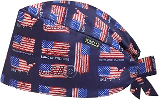 Patriotic American Flag Printed Scrub Caps for Men and Women with Buttons, Adjustable Helps Reduce Static Buildup Medical Hats, Classic and Breathable Surgical Caps with Sweatband for Long Hours