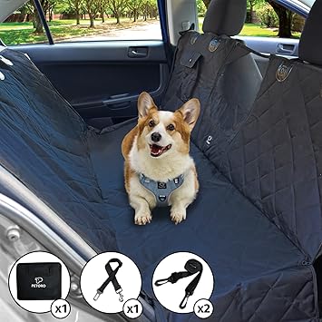 Petoro Dog Back Seat Cover Waterproof, Scratch-Proof, Non-Slip Convertible Car Seat Hammock with Mesh Window, Carseat Backseat Protector Against Pet Fur, Dirt and Mud for Cars, Trucks and SUVs