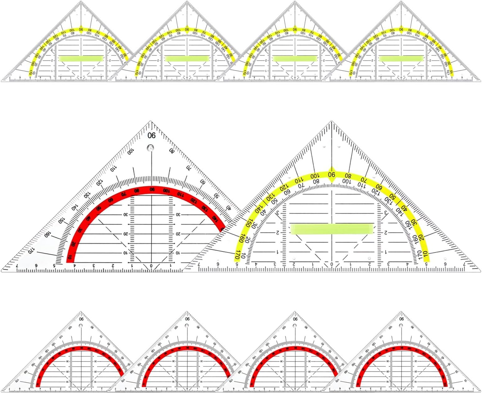 Voarge 10er Set Geodreieck & Winkelmesser - Transparente Zeichendreiecke Für Schule & Büro