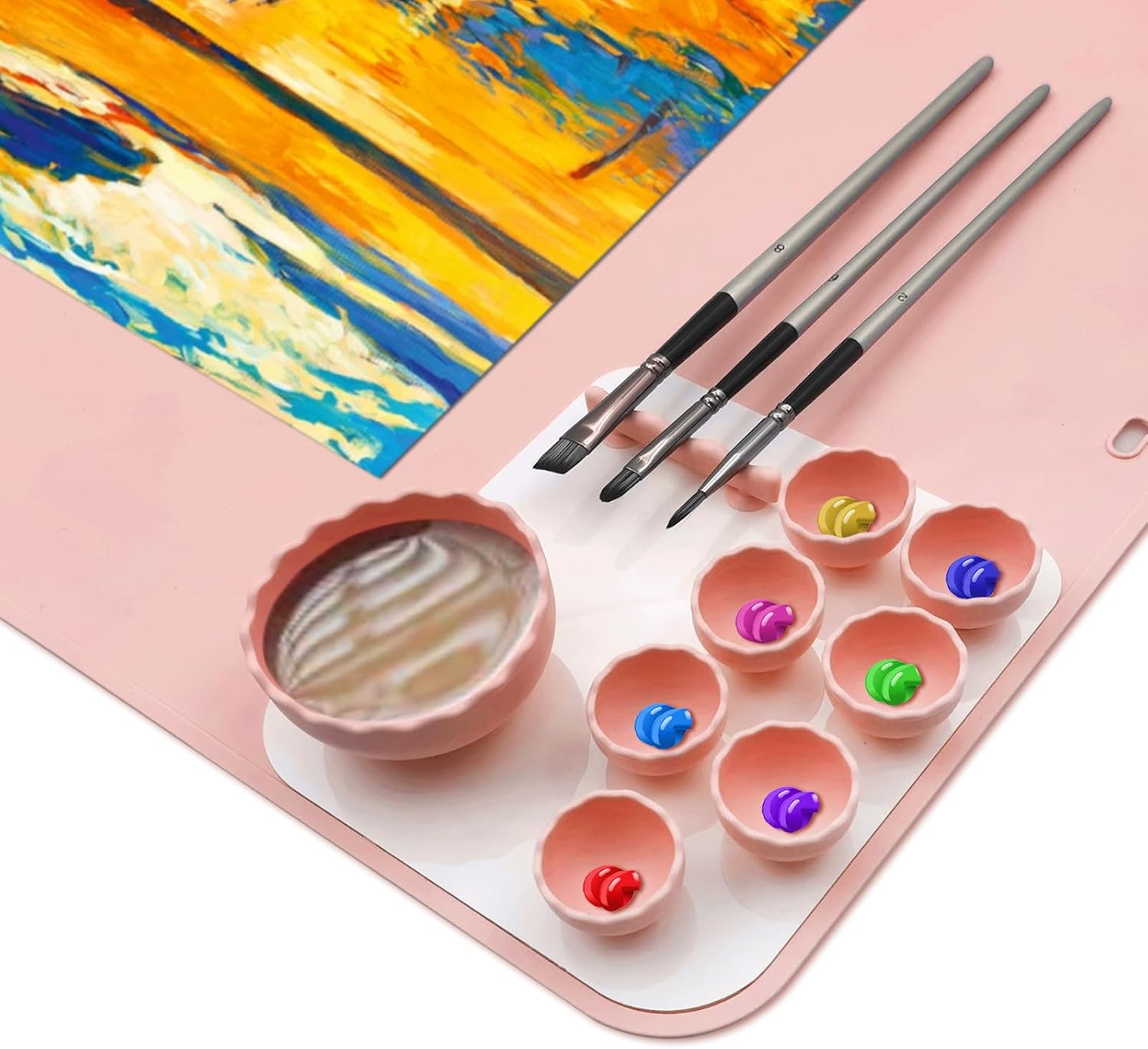 Silicone Painting Mat, Artist for Kids Gift, Large Craft Paint Mat with Bowl, Brush Holder, 23.6"x15.7"