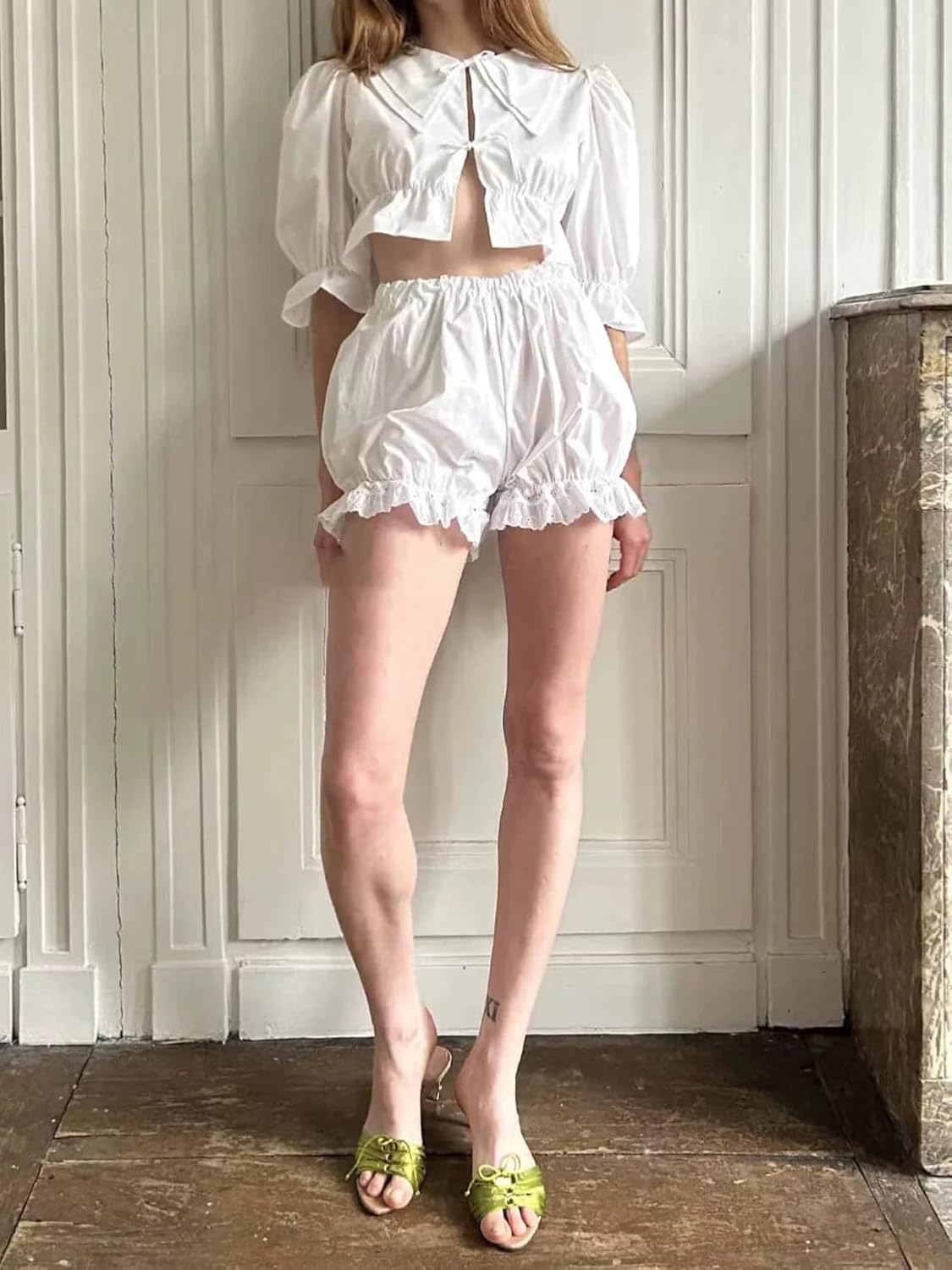 BEAUTELICATE Women Cotton Short Bloomers Elastic Waistband Underskirt Ruffles Pettipants - Image 5