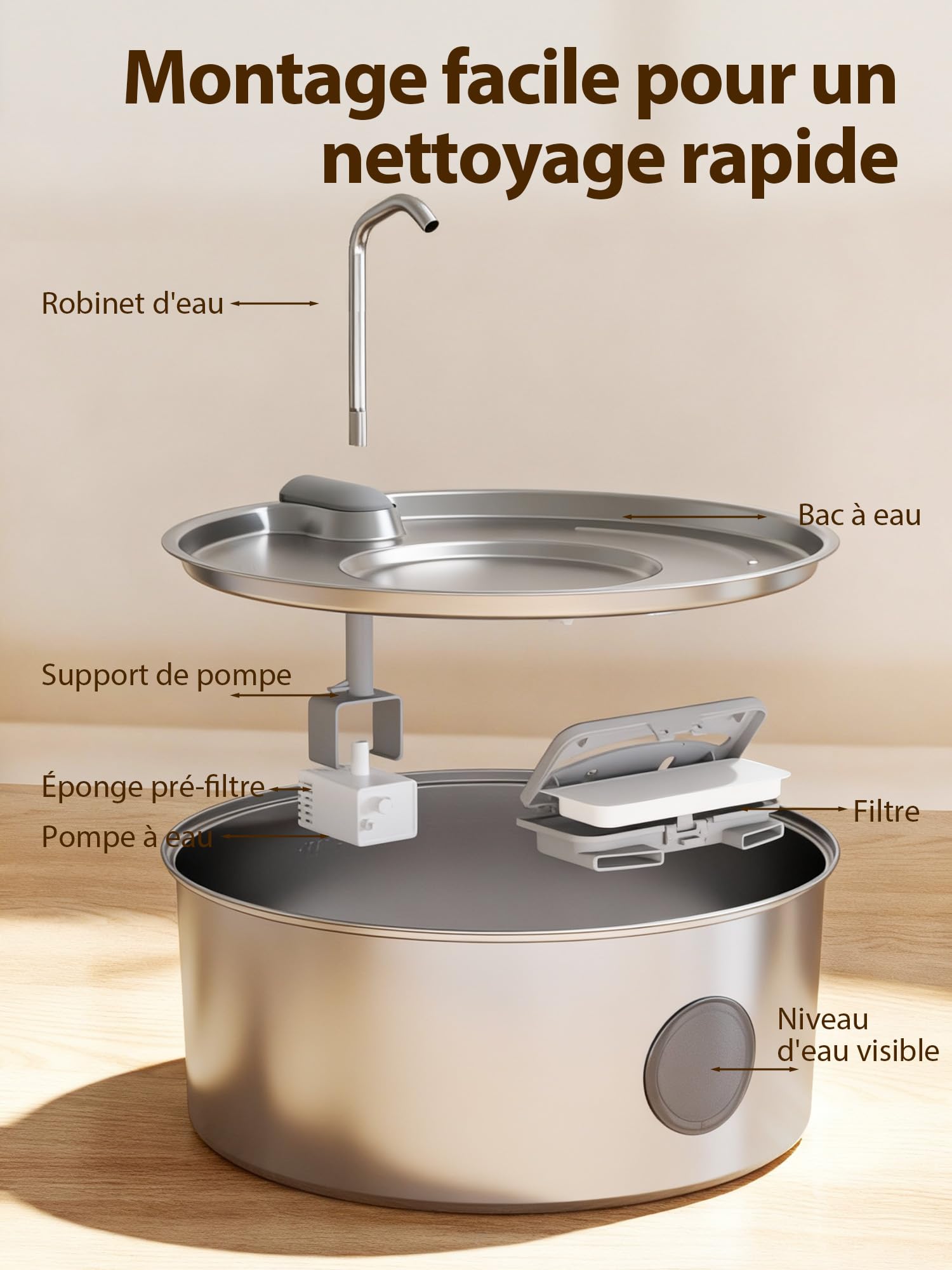 Kittyspout Fontaine à Eau 8L pour Chien, en Acier Inoxydable 304, Pompe silencieuse, fenêtre de Niveau avec LED, idéale pour Grands Chiens et foyers avec Plusieurs Animaux