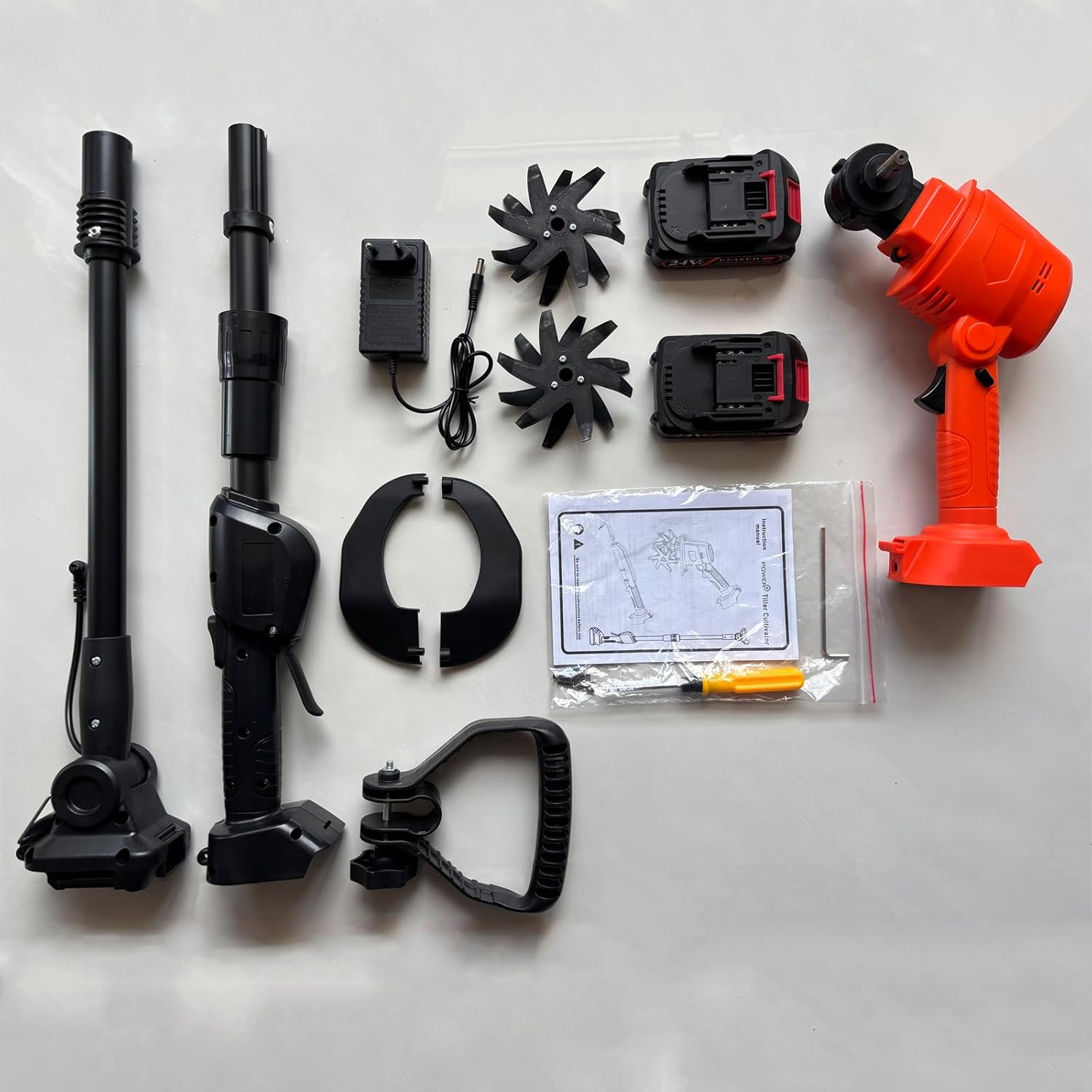 24V Cordless Electric Tiller for Gardening, Handheld Garden Tiller Cultivator 10cm Tilling Width 10cm Depth Garden Rototiller with Handheld Rod for Lawn Garden Vegetable Plots