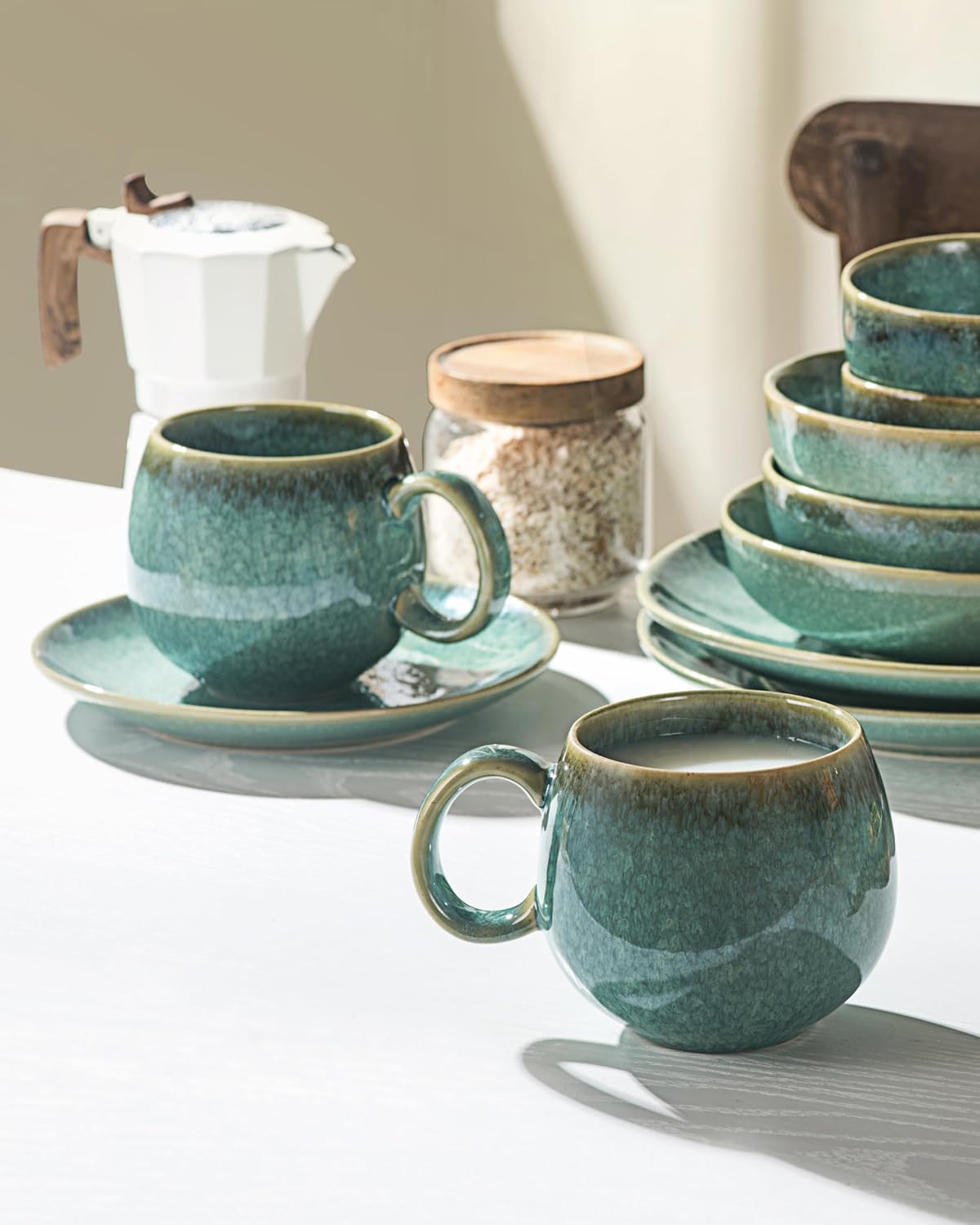 Large Coffee Mugs Set of 4- Ceramic Jumbo Mugs 20 Oz with Handle for Latte, Cereal, Tea, Cocoa, Milk, Thanksgiving Christmas Cups Gift, Microwave, Dishwasher Safe, Reactive Green - Image 7