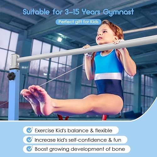 Miniatura 6 de Gymnastics Bar for Kids Ages 3-15 for Home - Steady Steel Construction, Anti-Slip, Easy to Assemble, 3' to 5' Adjustable Height
