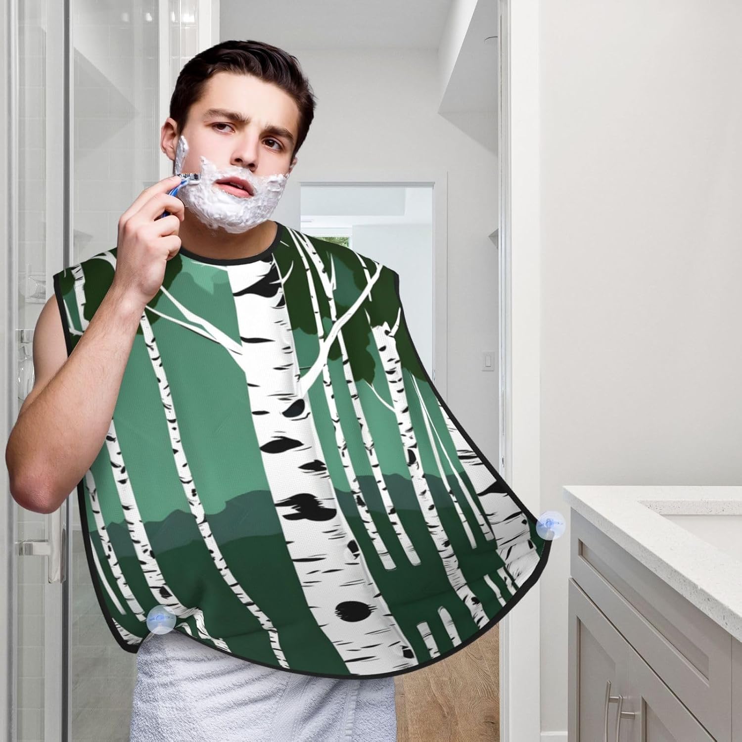 Birch Trees Print Beard Bib Apron For Men, Beard Hair Catcher For Men Shaving Trimming,Beard Cape Cloth