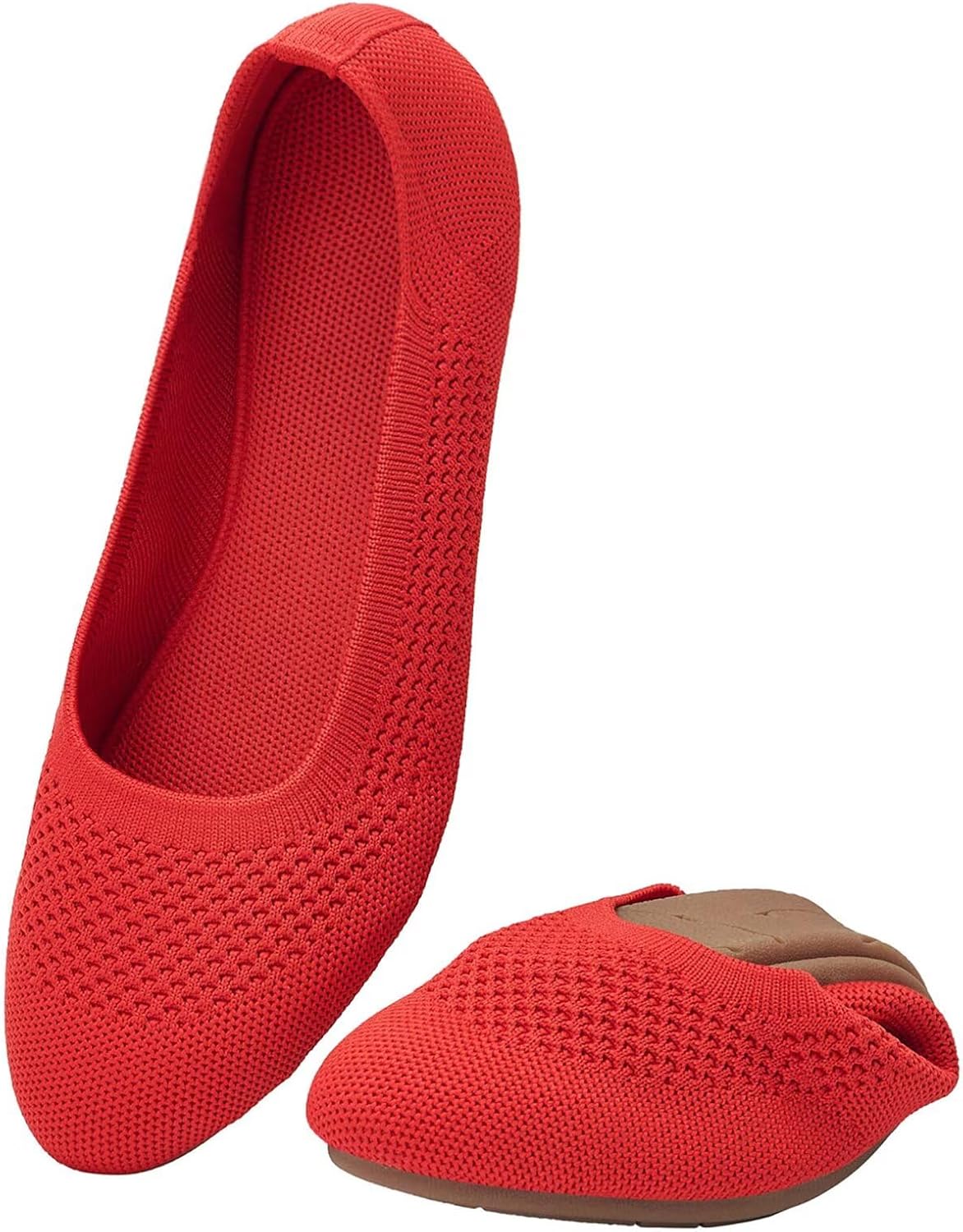 Puxowe Women's Ballet Flats Breathable Knit Slip On Comfortable Round Toe Walking Shoes with Arch Support Insole for Work