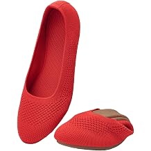 Puxowe Womens Ballet Flats Breathable Knit Slip On Comfortable Round Toe Walking Shoes with Arch Support Insole for Work