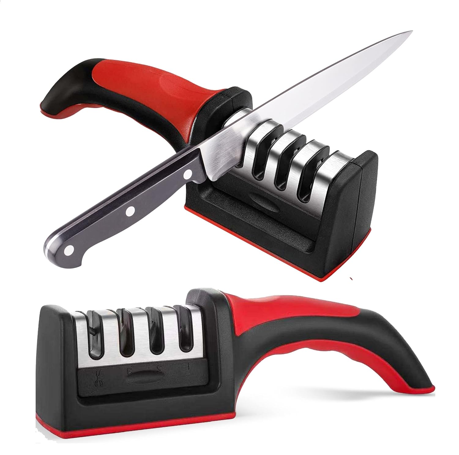 Knife Sharpeners for Kitchen Knives Stainless Steel 4 in1 Kitchen Knife Sharpener Ergonomic and Easy to Use Knife