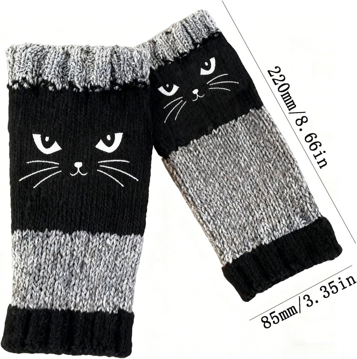 Women's Fingerless Gloves with Cat – Cozy Knit Winter Gloves for Cold Weather, Soft & Stylish Cat Design