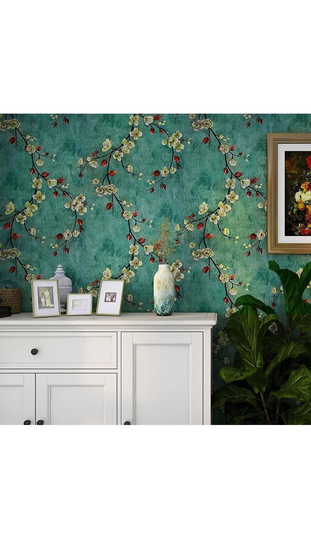 DIY Peel and Stick Sea Green Waterproof Floral Wallpaper Detachable Vintage Wall Sticker for Living Room, Hall, and Bedroom – Self-Adhesive Decorative Vinyl Wall Stickers (B0DDRS6MQR) Amazon Price History, Amazon Price Tracker