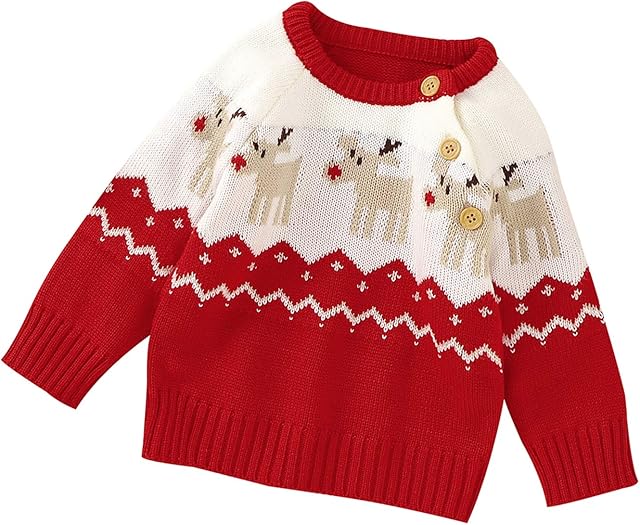 mimixiong Baby Christmas Jumpers Knitted Long Sleeve Sweater Outfits Reindeer Clothes