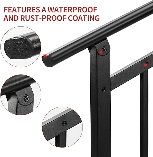 Vista 6 de Metty Metal Pasamanos para escalones al aire libre adecuados para 1 a 2 escalones, barandilla de escalera de hierro forjado, paso estable con Negro