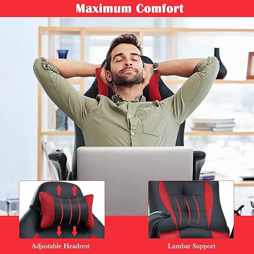 Miniatura 9 de Silla de escritorio para videojuegos, silla de juegos para PC, silla de jugador, cómoda ergonómica de piel sintética, silla de oficina para