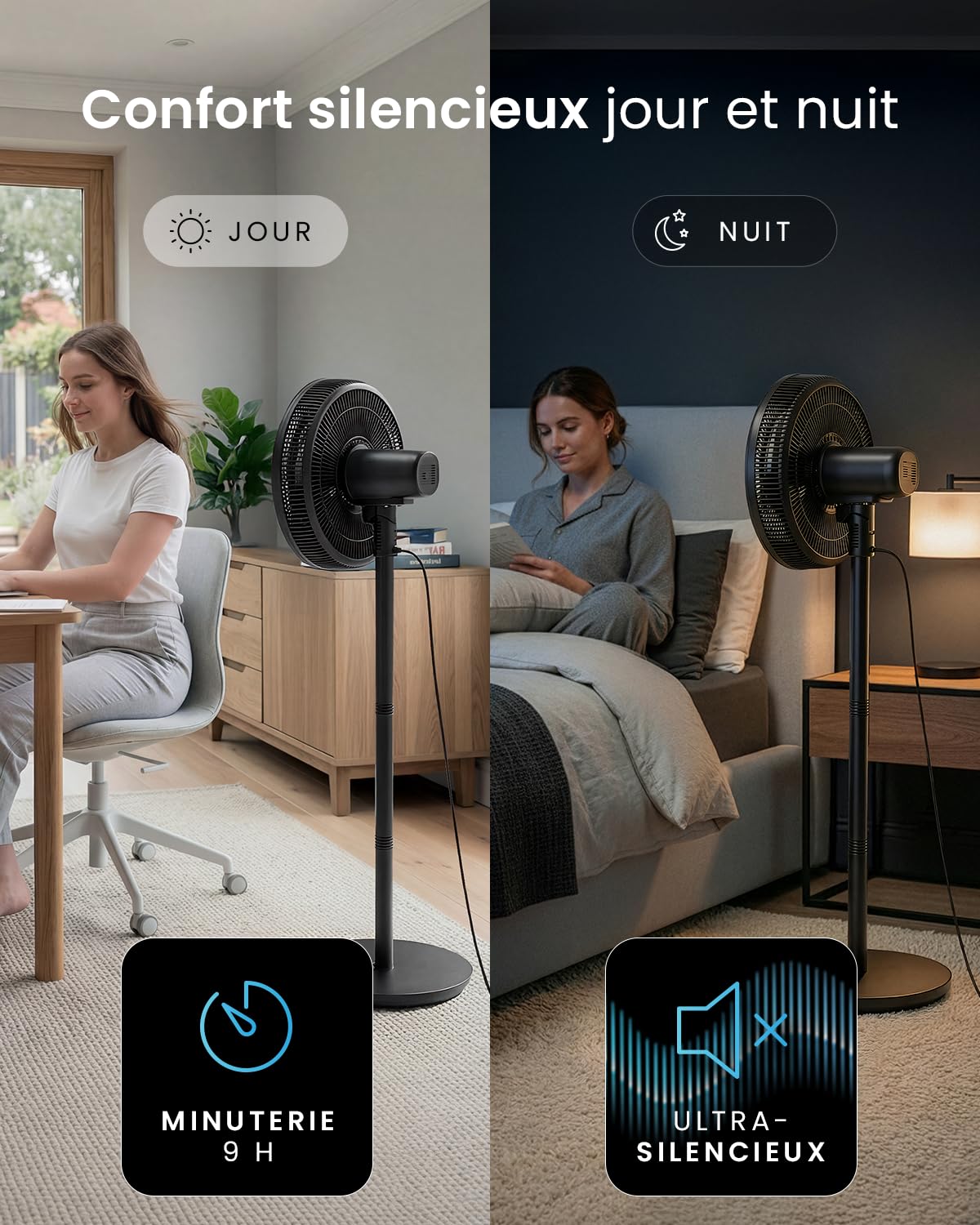 Pro Breeze AirFlo Slim – Ventilateur sur Pied 109 cm Silencieux & Puissant, 9 Vitesses, Oscillation 95°, Hauteur Réglable 70-130 cm, Télécommande, 3 Modes, Basse Consommation, Chambre, Bureau & Salon