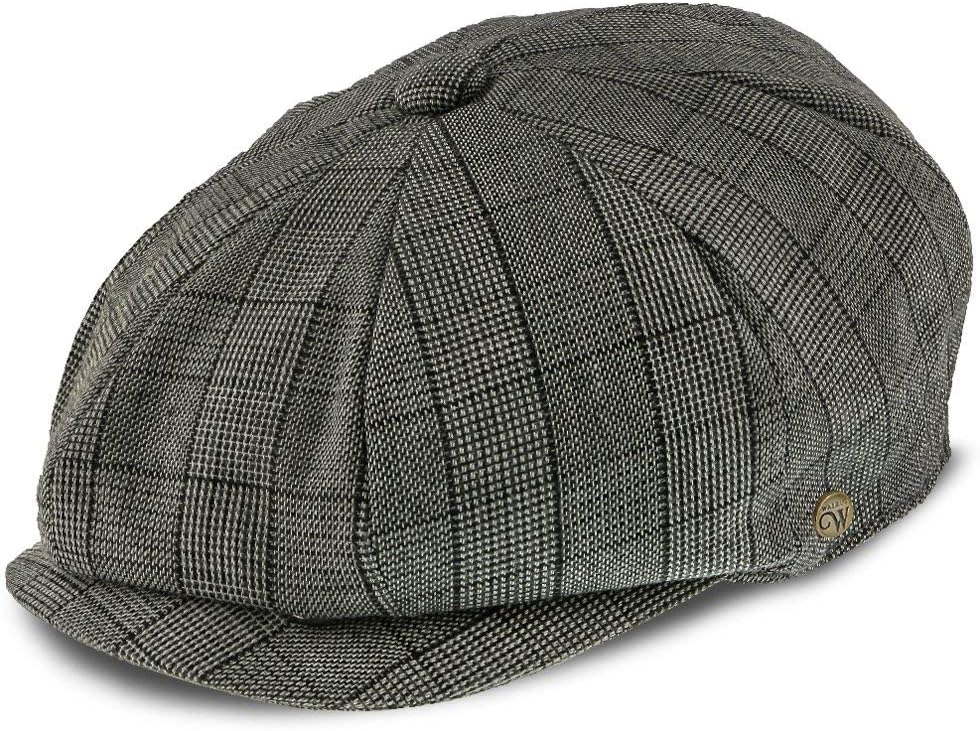 Innovator Grey Plaid Polyester 8 Panel Newsboy Cap