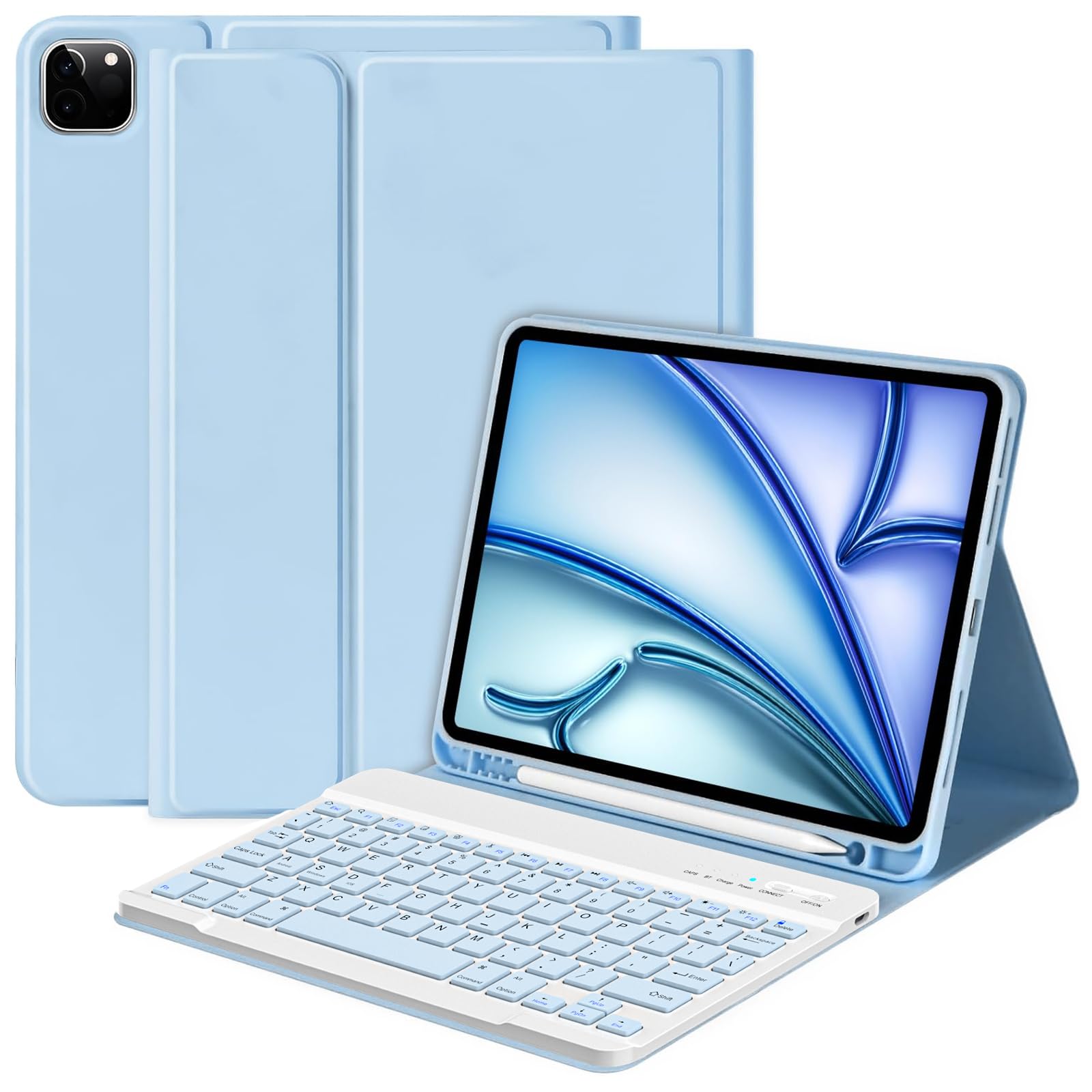 CC Store for iPad Pro 11 inch Case with Keyboard(4th /3rd /2nd /1st Gen),Keyboard for New iPad Air 11 inch (M2/M3),Air 5th/4th Gen Case with Detachable Bluetooth Key-Board and Pencil Holder (Blue)