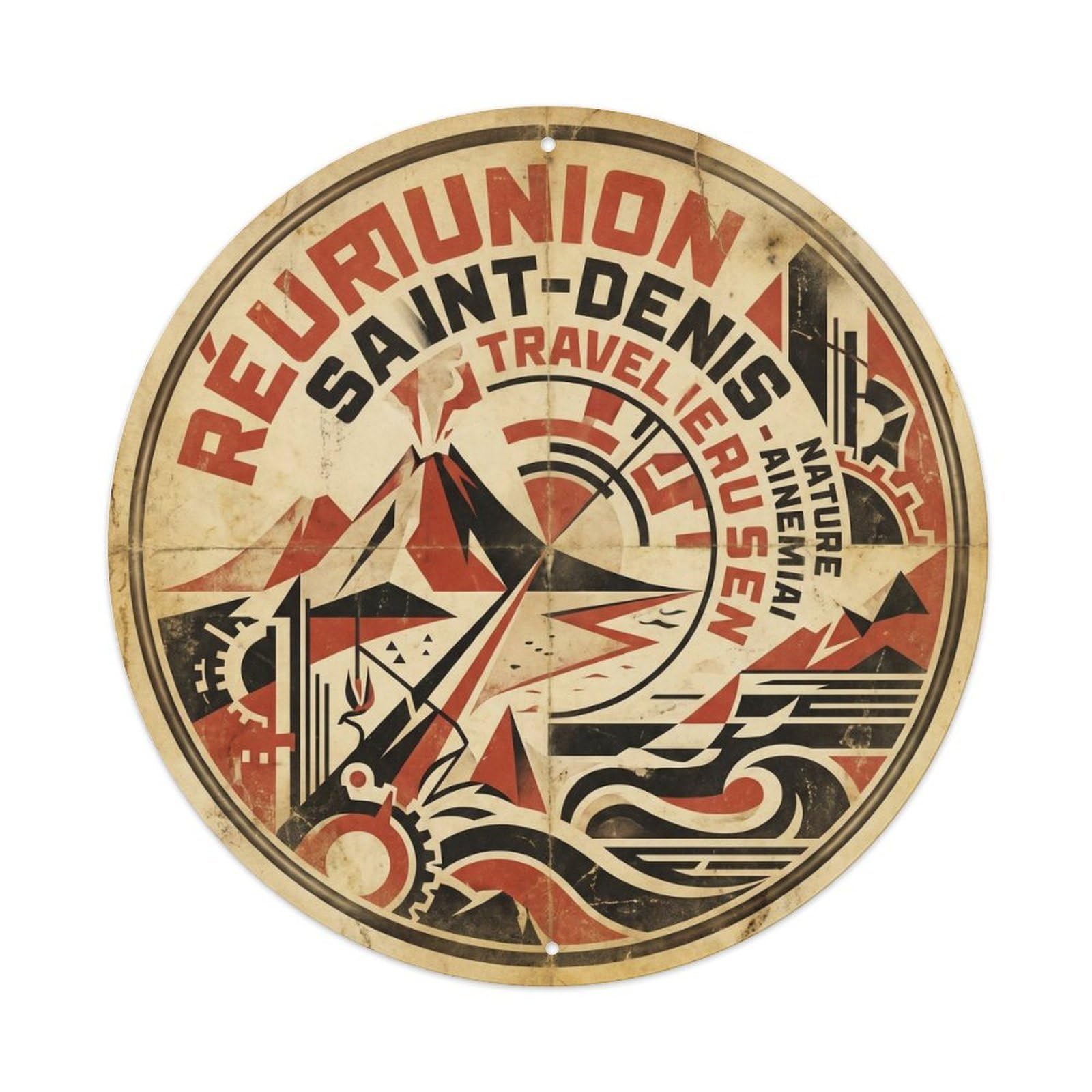 Reunion Saint Denis Indian Ocean Graphic Constructivist Metal Tin Sign