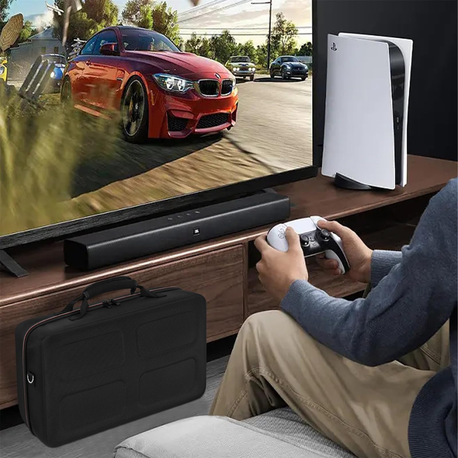 IBVIVIC Tragetasche für PS5 Reisetasche Aufbewahrung Disc/Digital Edition und Controller, Tasche für PS5 Konsole mit Schultergurt (Schwarz)