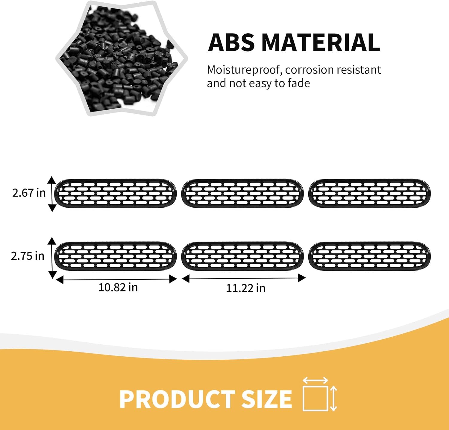 for Bronco Mesh Grill Inserts, 6PCS Front Grille Guard Cover Clip-on Compatible with 2021-2024 Ford Bronco Exterior Accessories, Black