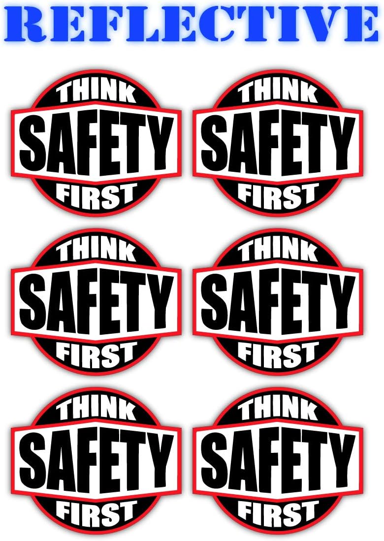 6 Pack | Reflective Think Safety First Hard Hat Stickers | Motorcycle | Welding Biker Helmet Decals | Laborer | Foreman | Welder, Lineman, Driller, Dredger, Construction Vinyl Decal