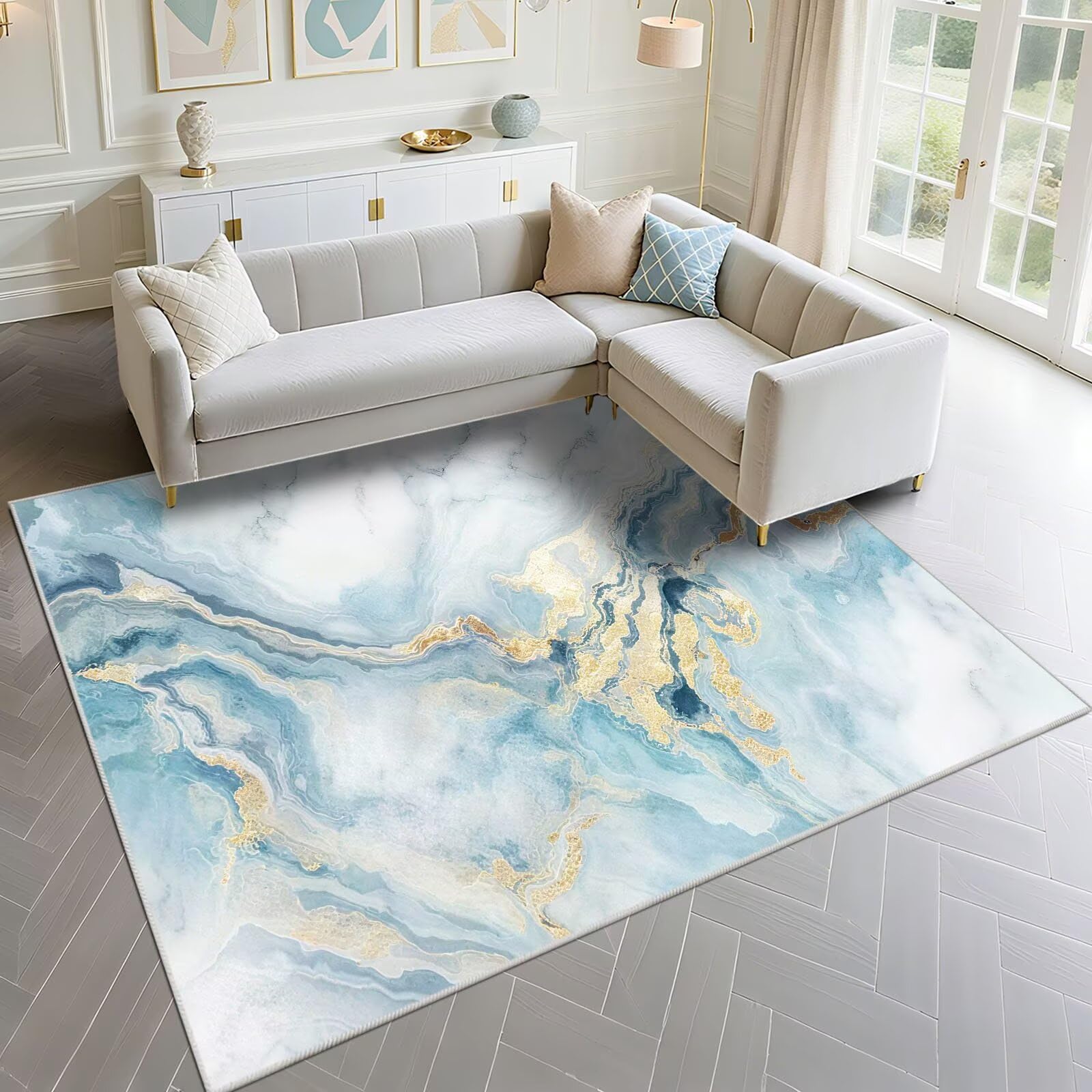 Tapis enfant anti dérapant bleu pour éviter les glissades dans le salon