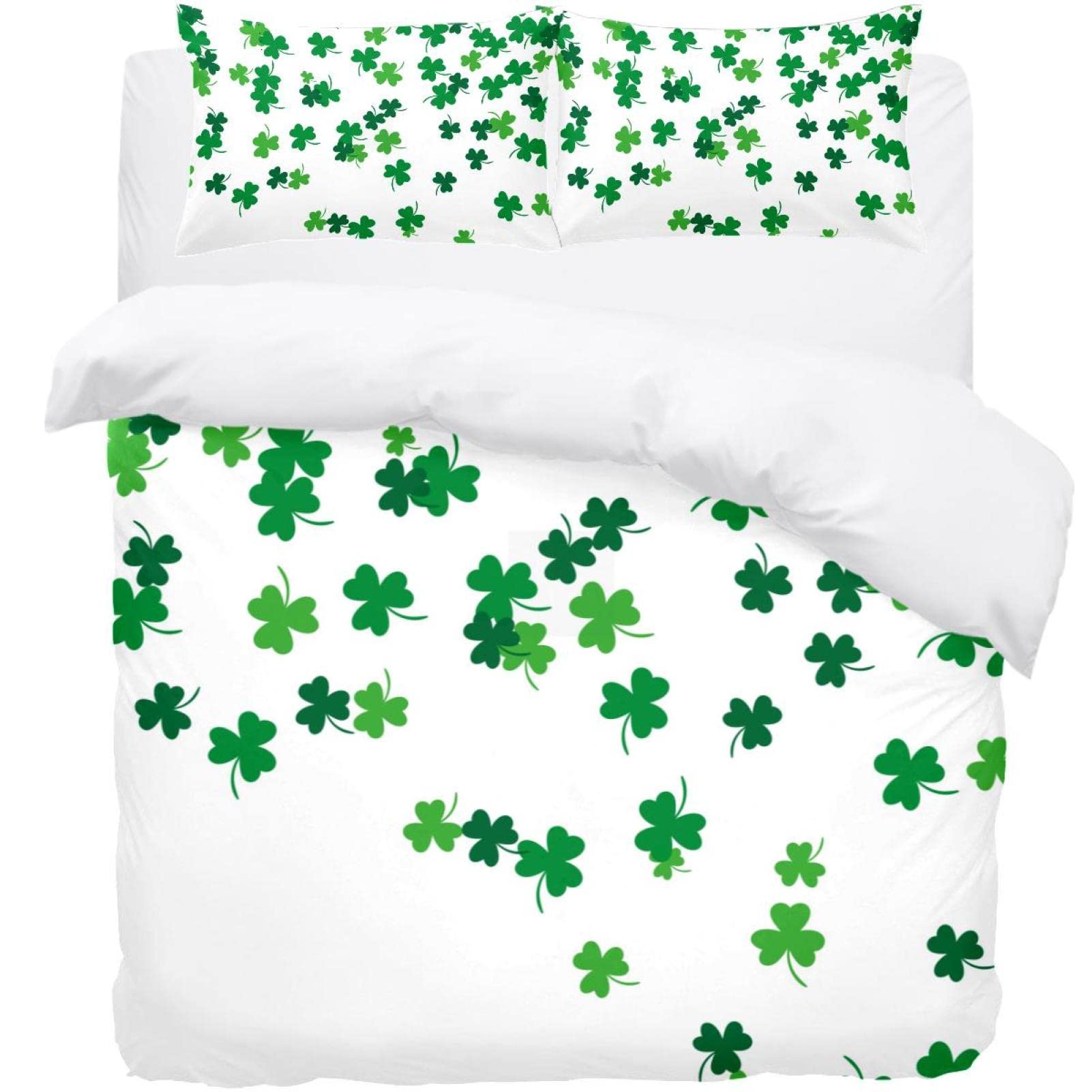 Parure de lit verte housse de couette anti-plis et 2 taies d'oreiller douces pour la peau
