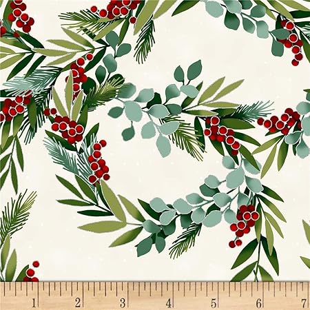 Hoffman Christmas Pet Fabric 2022 Amazon.com: Hoffman Metallic Winter Blooms Mixed Boughs Natural/Silver  Quilt Fabric
