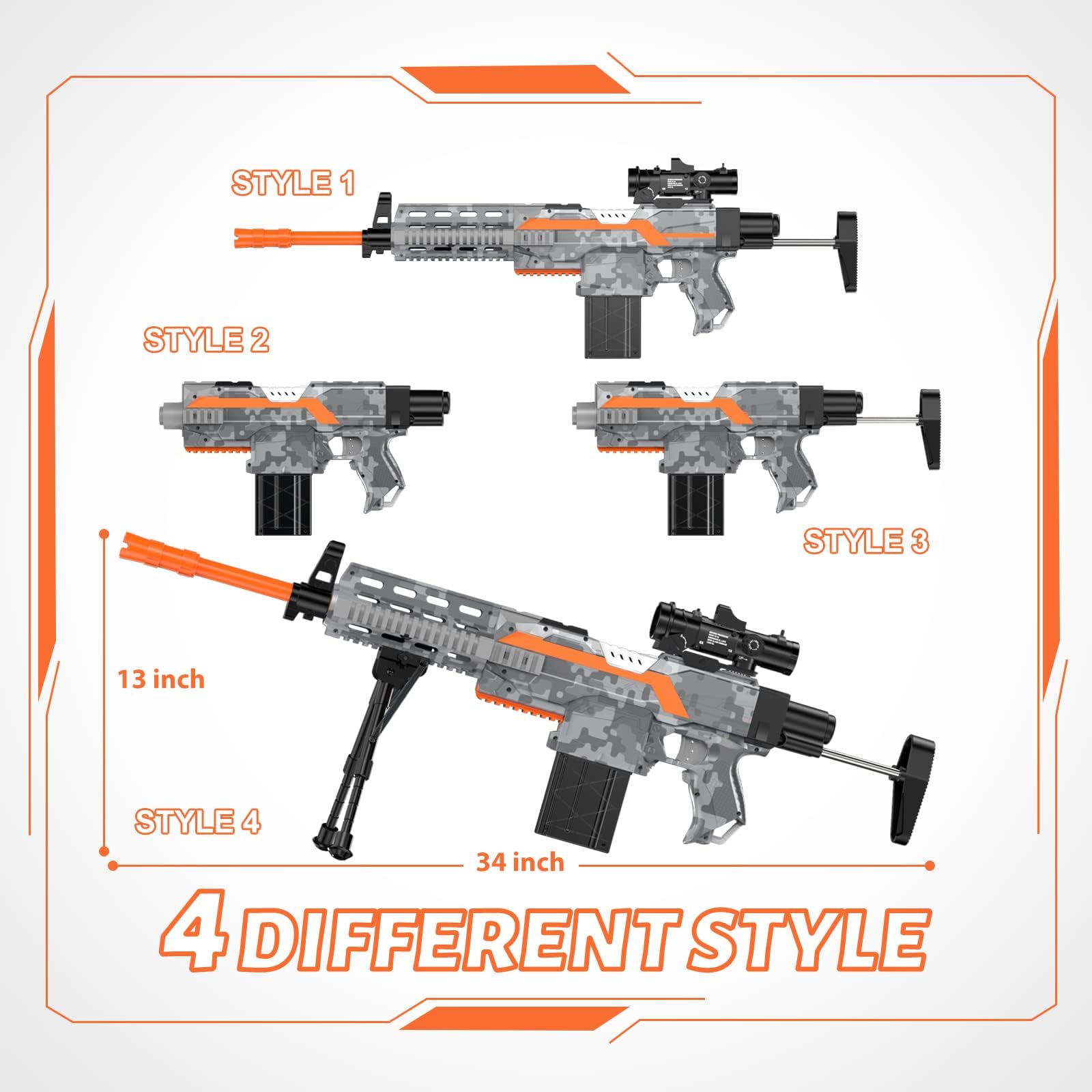Elektrisches Spielzeuggewehr für Nerf Sniper mit Zielfernrohr, 3 Modi, wiederaufladbar, mit Zweibein, 2 Magazinen & 100 Darts -Grey-NEW