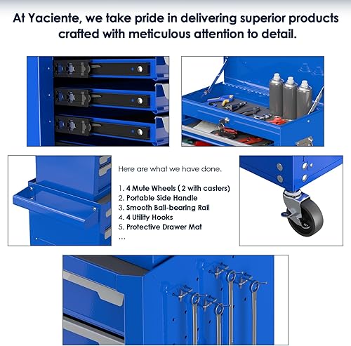 Miniatura 5 de Cofre de herramientas, gabinete de almacenamiento de herramientas rodante de 6 cajones con caja de herramientas superior desmontable, forro, ruedas