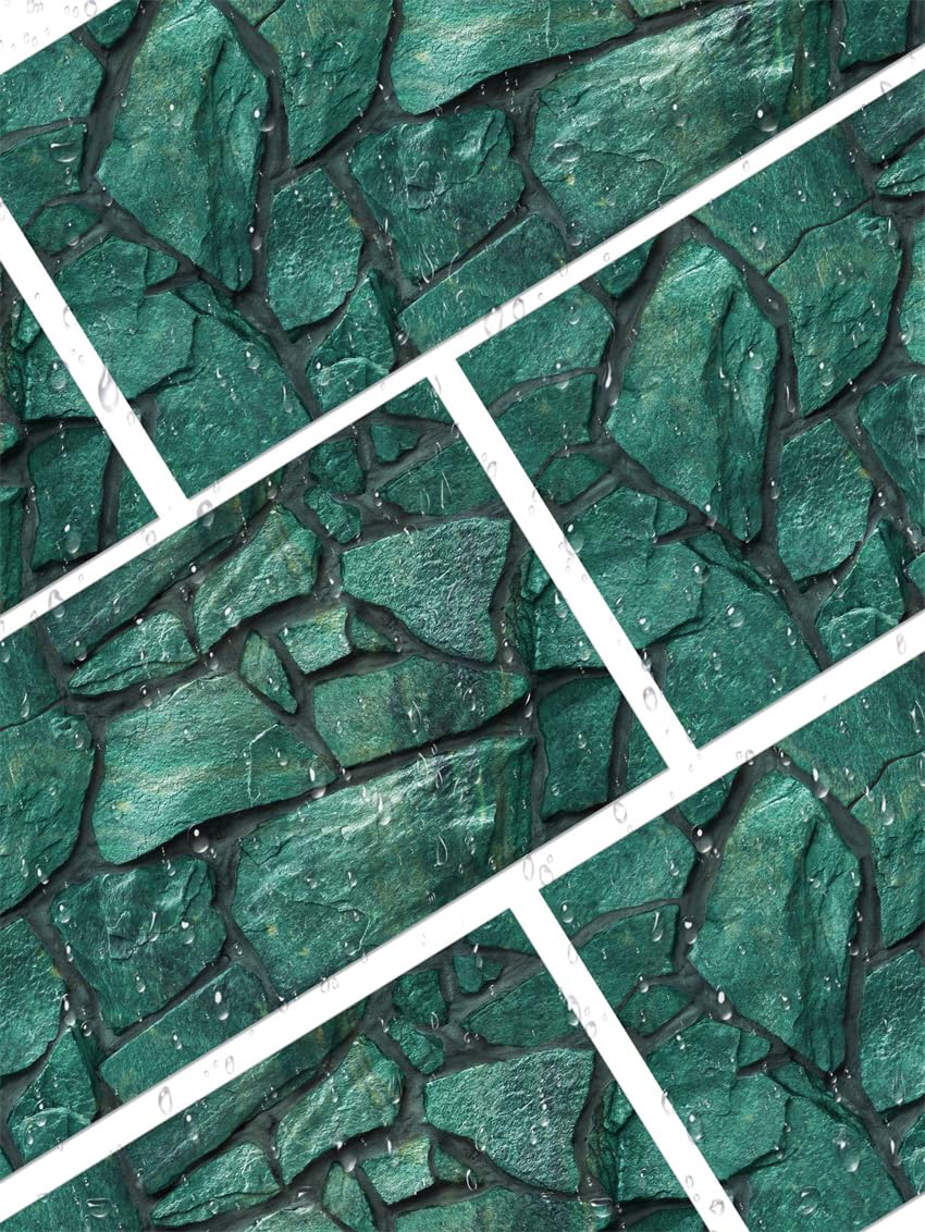 Piastrelle adesive Effetto Pietra Verde, Impermeabili, autoadesive per Pavimenti, Ideali per Cucina, pareti e Bagno. Confezione da 12 Pezzi (15x30 cm).