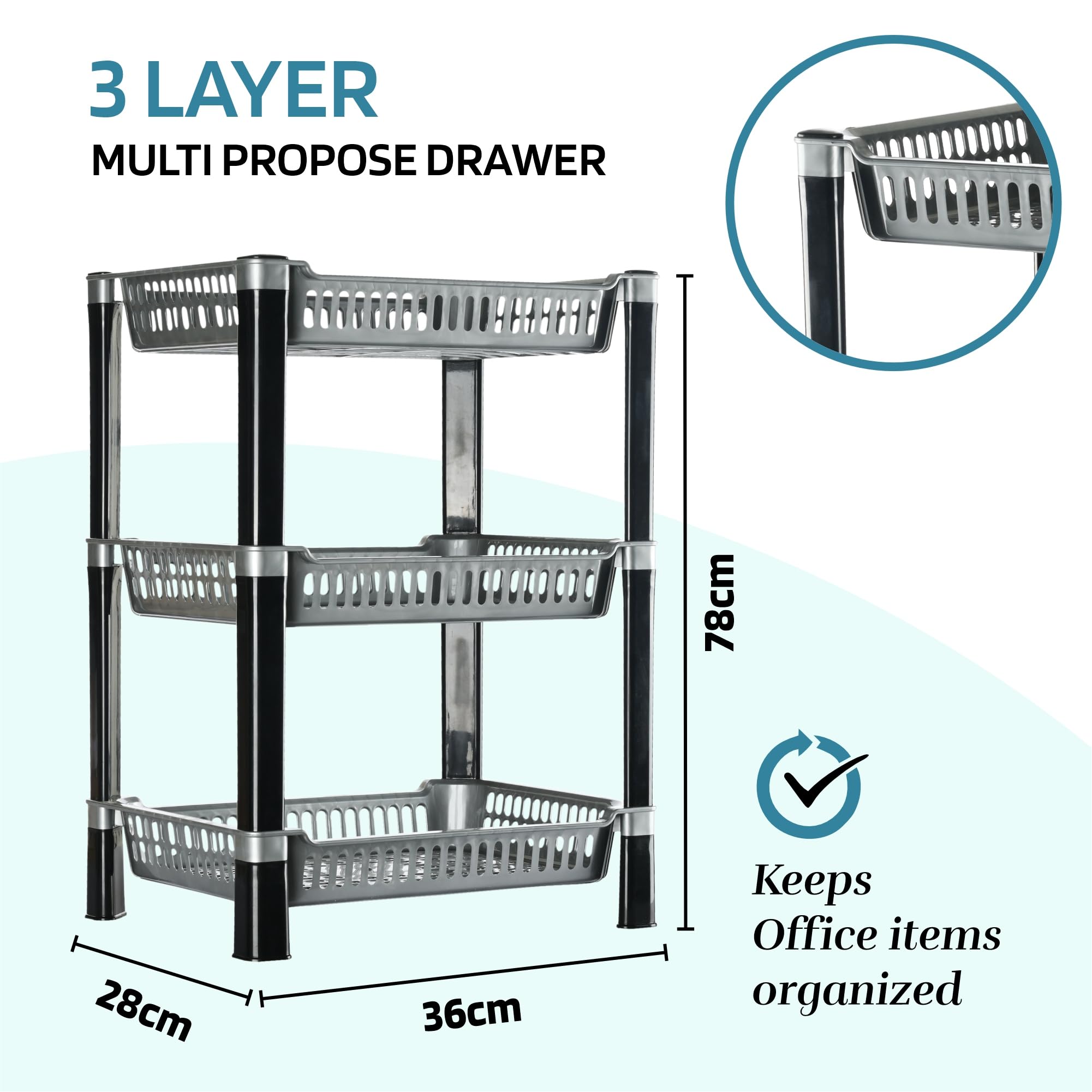 Urbane Home Pack of 5 Multipurpose Racks for Storage | 3-Tier Kids Toy Organizer/Under Wash Basin & Office Storage Cabinet & Shelves | Silver 1