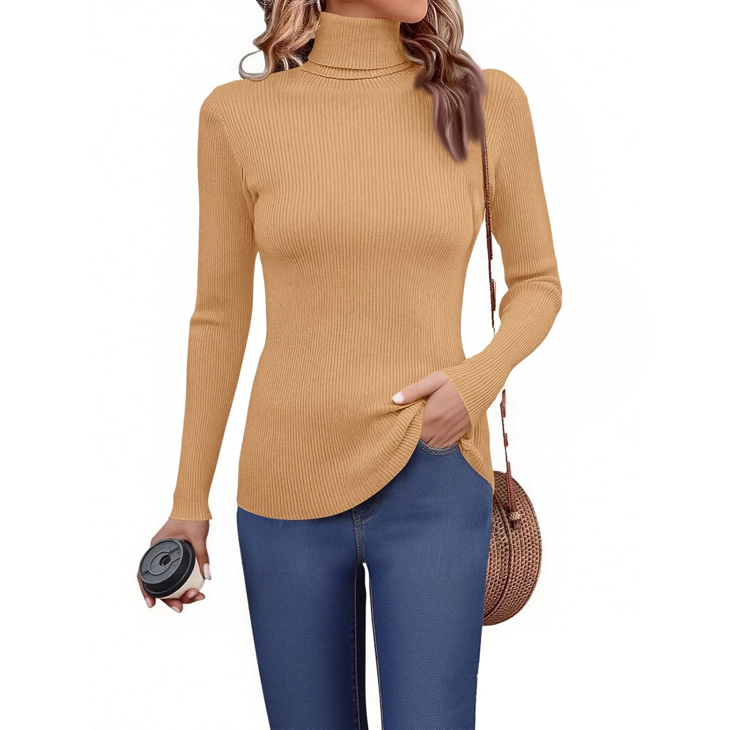 Womens Turtleneck Sweater Fall Winter Long Sleeve Dressy Casual Soft Tunic Sweater Basic Knit Pullover Tops