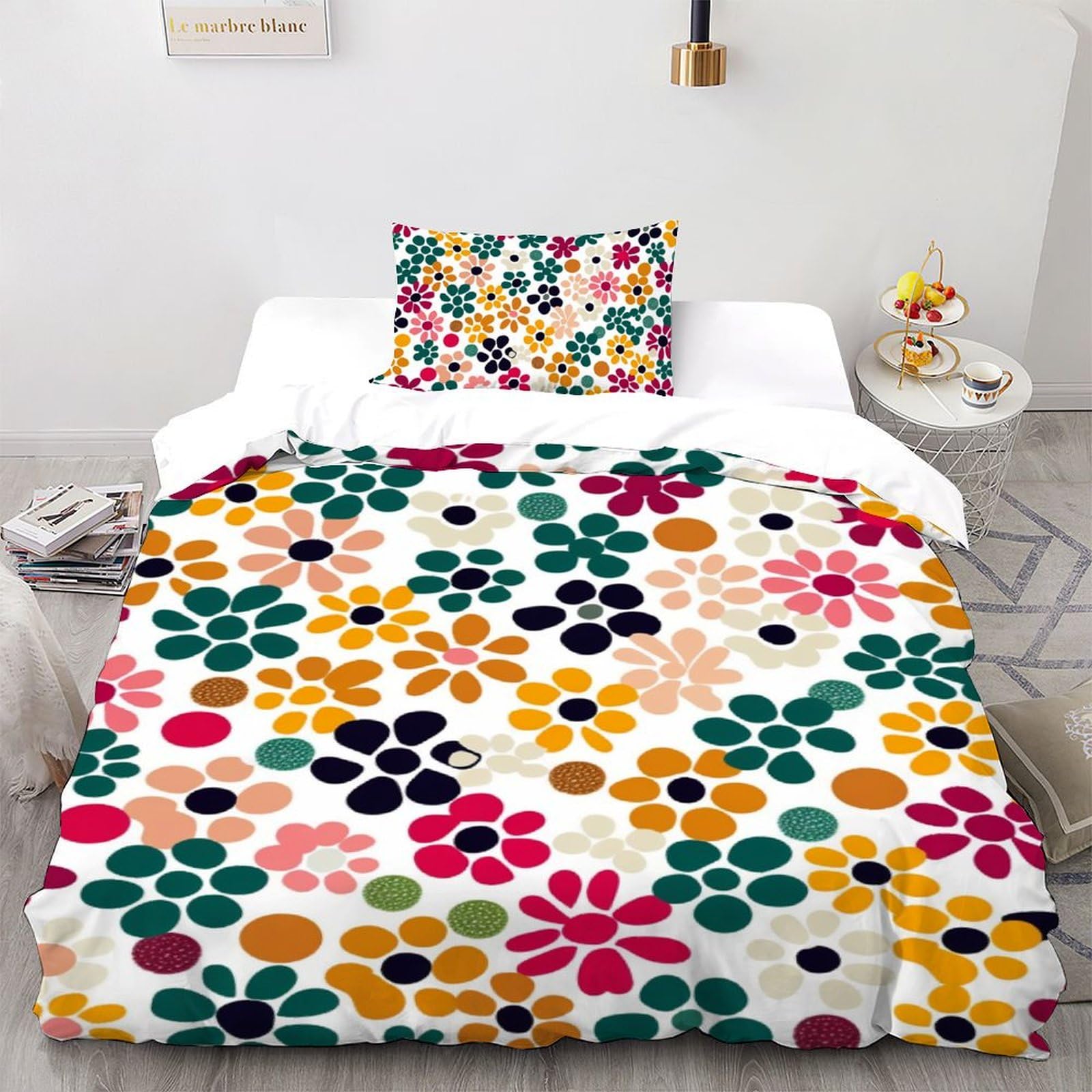 Parure de lit floral housse de couette 2 pièces couvre-lit microfibre 135x200
