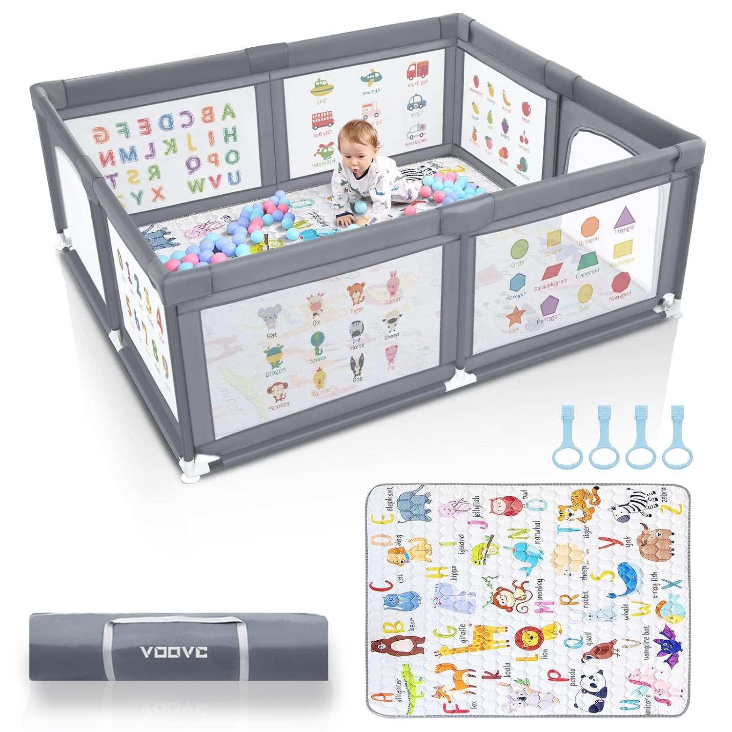 Premium Baby Playpen with Mat, 71×60 Inches Extra Large Playpen for Babies and Toddlers, Indoor & Outdoor Activity Center, Safety Baby Play Pen with Gate Prints