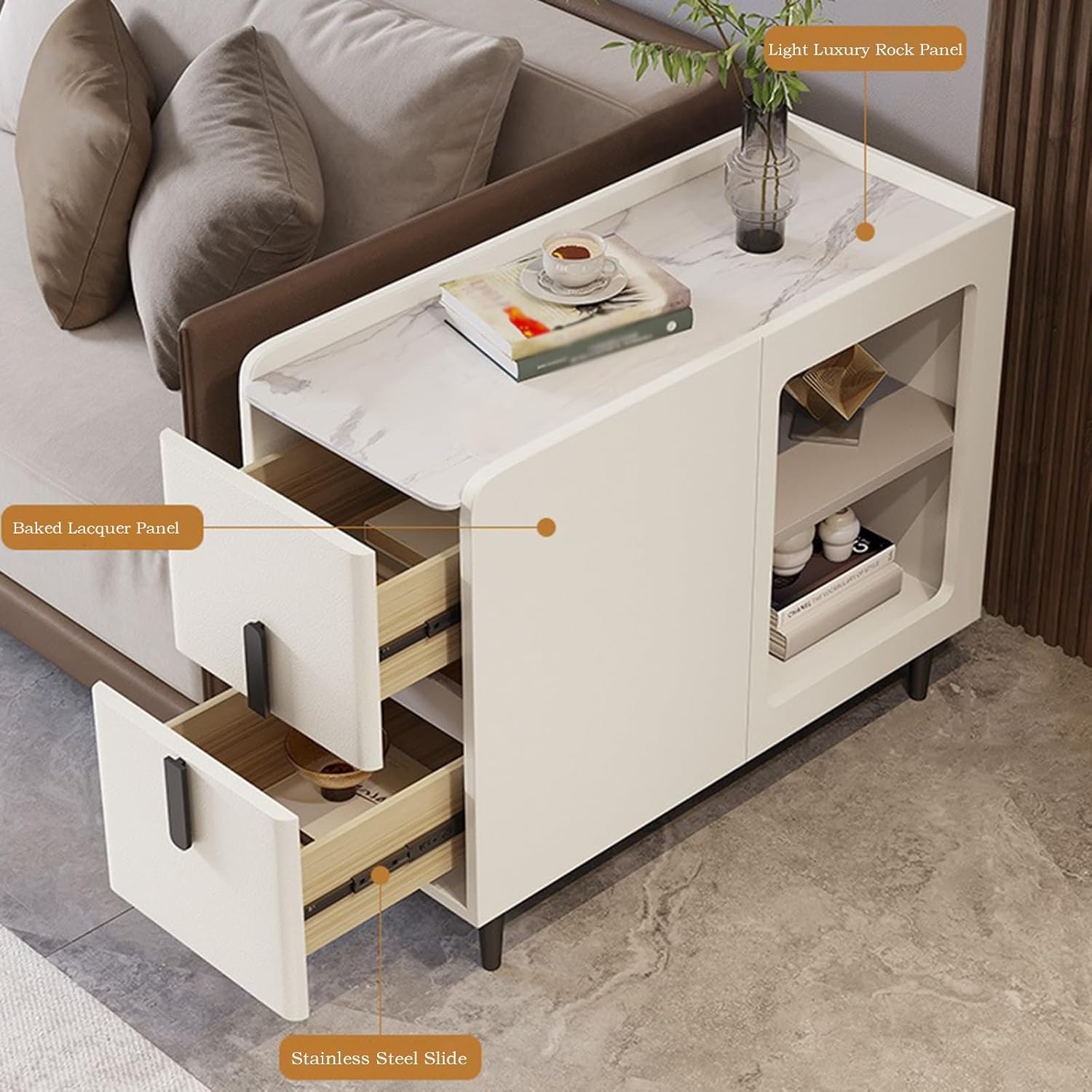 Sideboard Buffet Cabinet Living Room Sofa Rock Slab Sideboard Baking Lacquer Leather Super Narrow Crevice Household Mobile Corner Table Storage Cabinet Buffet Cabinet(Dark Gray)
