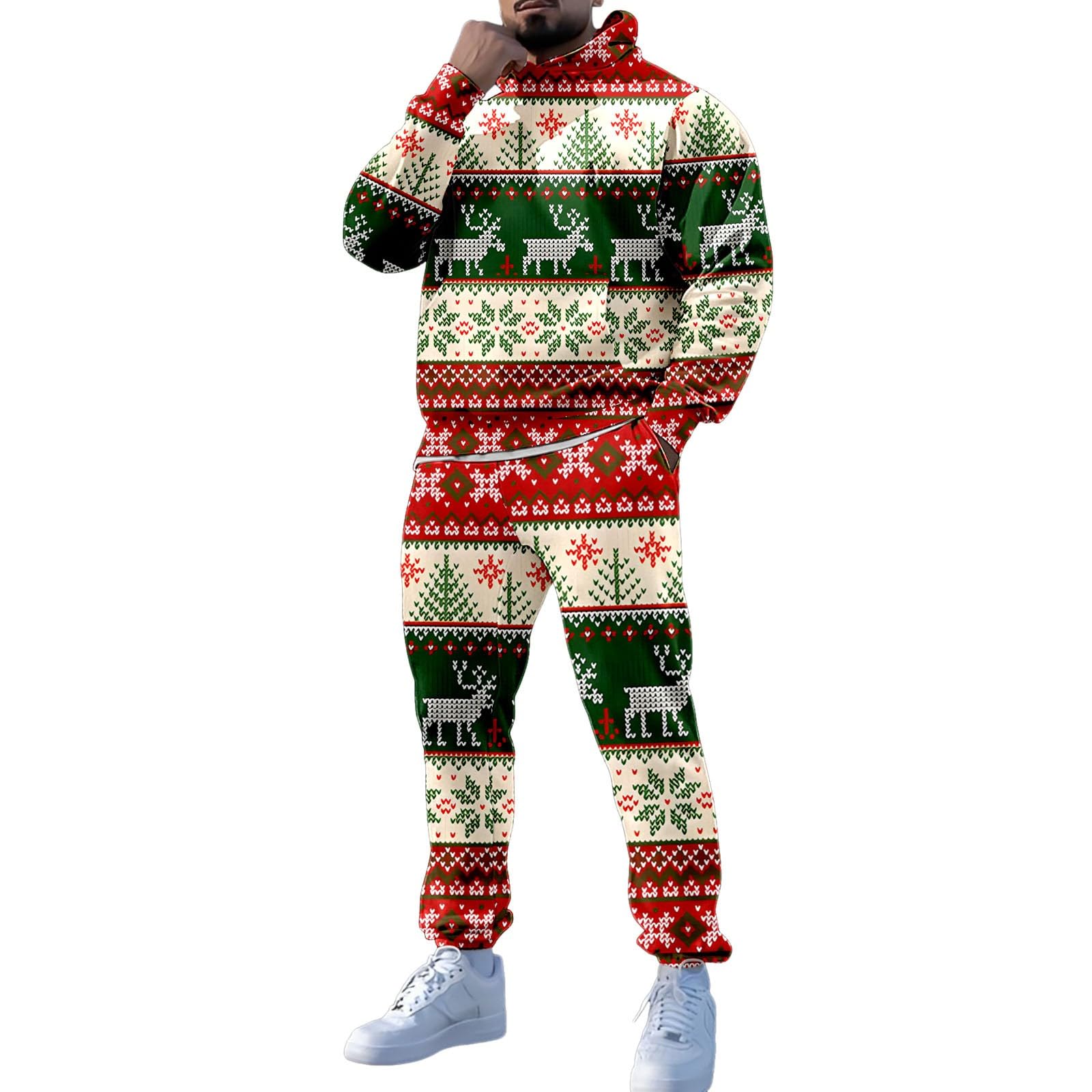 Generisch Juegos de Navidad para hombres de 2 piezas - Conjuntos de sudaderas trajes a juego Chándales de entrenamiento cómodos de dos piezas con capucha