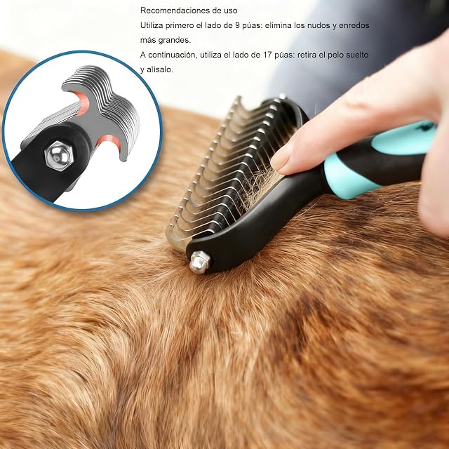 Foto 4 de 7 de Peine Perro y Cepillo Gatos Quita Corto Pelo Muerto de Mascotas Acero Inoxidable 17+9 Dientes Cepillos…