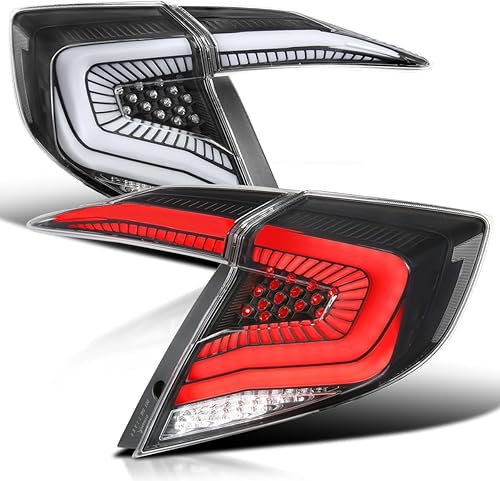 SPEC-D TUNING Luces traseras negras con tiras LED blancas, señal de giro LED secuencial y animación de inicio compatible con Honda Civic 4 puertas