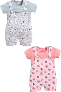 100% Cotton Half Sleeve Dungarees for New Born Baby Boys & Girls| Infant Clothes| Pack of 2 Price In India