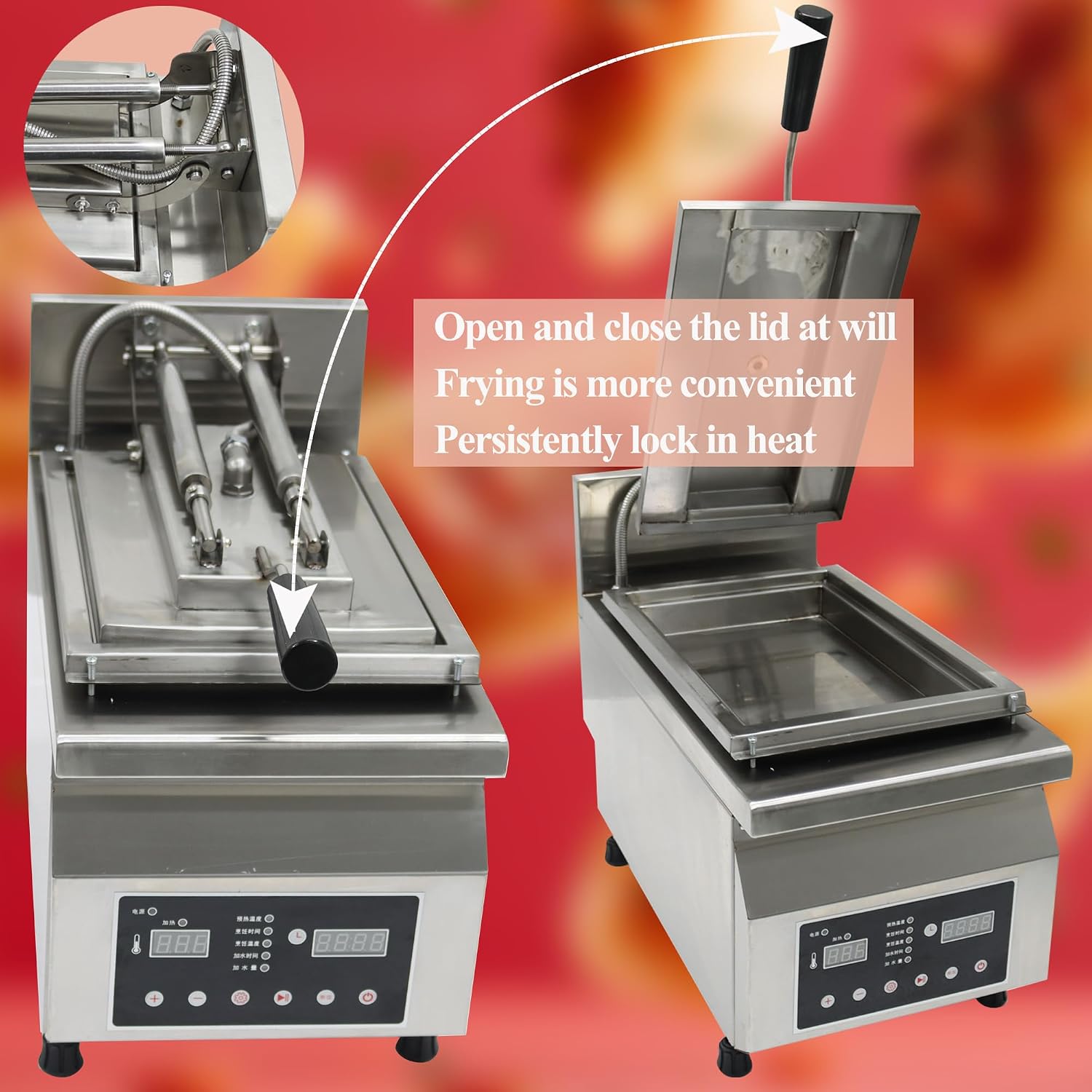 Electric Dumpling Frying Machine Automatic Stainless Steel Pan-Fried Dumpling Maker 2 in Depth Wonton Potsticker Fryer for Restaurants Kitchens Adjustable Temperature Time 208V/220V 3200W