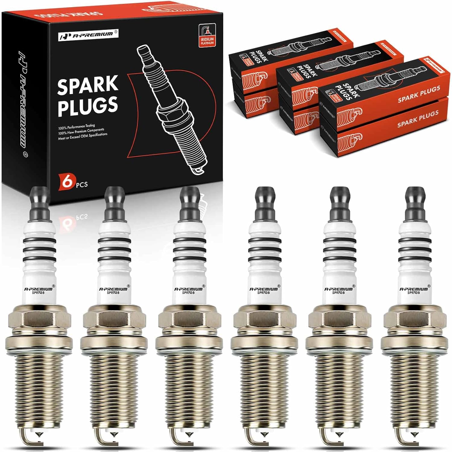 A-Premium 6PCS Iridium Platinum Spark Plugs Compatible with Acura MDX 2007-2009 3.7L, RL 2005-2008 3.5L, TL 2004-2008 3.2L, TL 2007-2008 3.5L & Honda Accord 2003-2007 3.0L - Amazon product rated Grade B