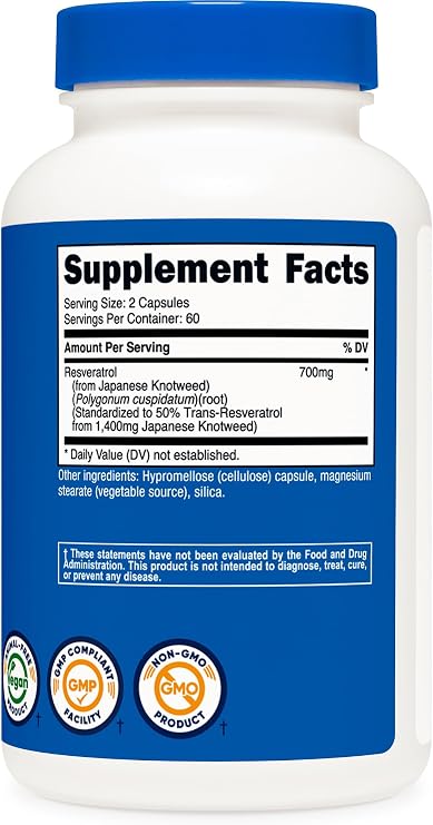 Nutricost Resveratrol 700mg, 120 Capsules - Vegan, Gluten Free, Non-GMO