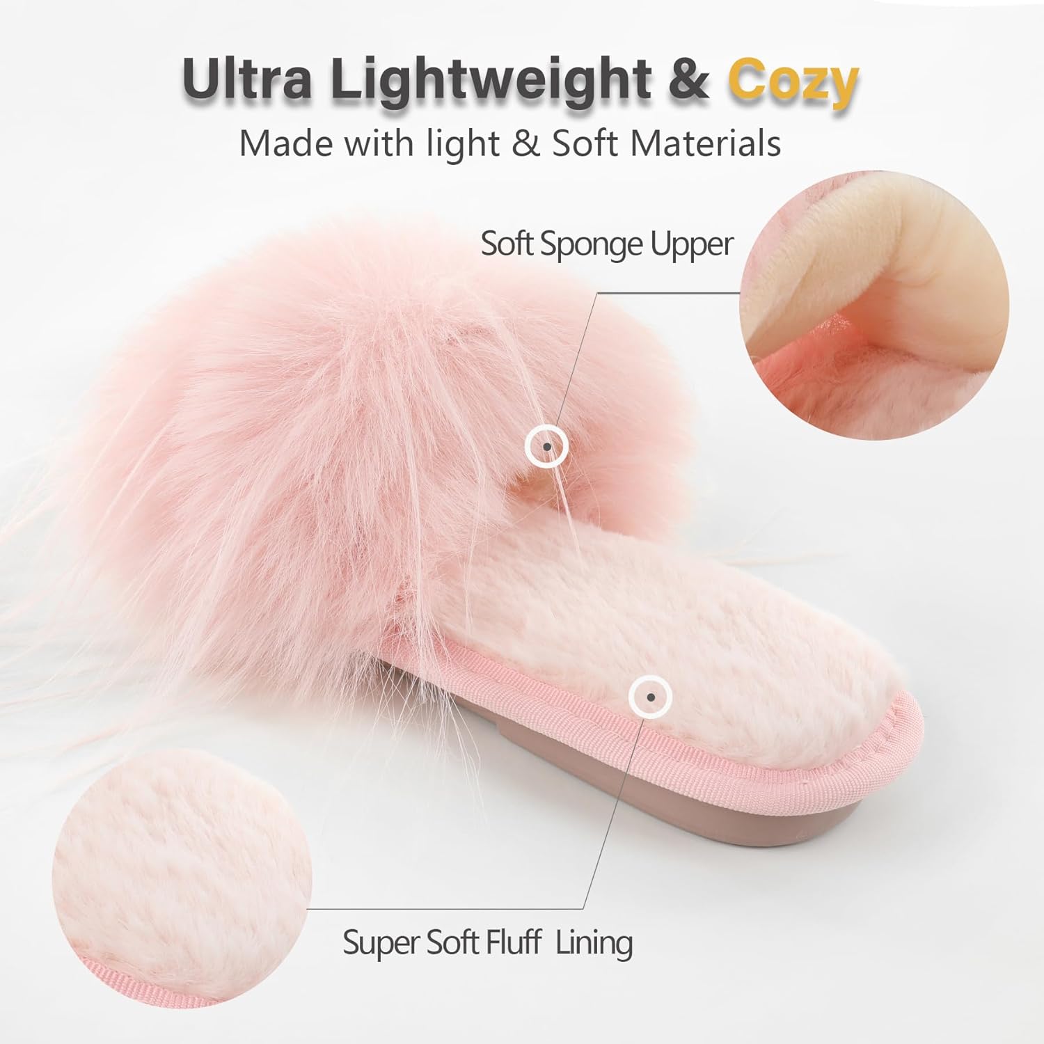 Fur Story Women's Furry Slippers Open Toe Fuzzy Slippers Memory Foam Fluffy House Sandal - Image 3