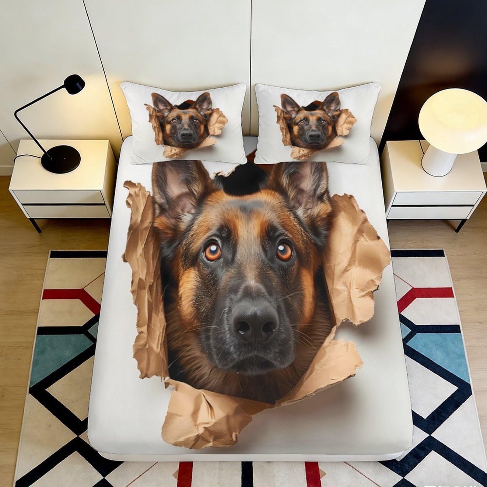3D Printed German Shepherd Fitted Sheet Microfiber Soft Breathable Dog Face Bed Cover for Bedroom Dorm Decor 90x200x25cm